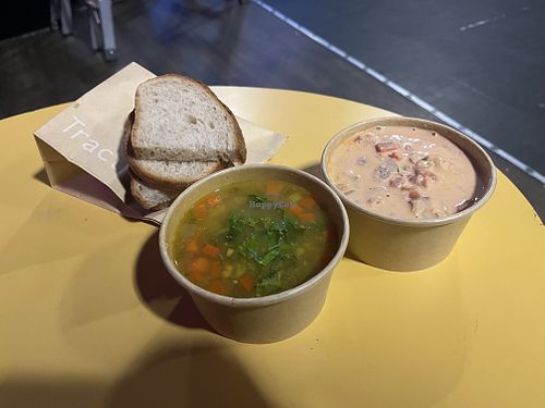 Takeaway (pic not taken within the cafe!). Lentil soup, and tofu stew  at Tractor Foods - Robson in Vancouver