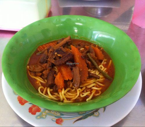 Curry noodles (delicious!) at Vegetarian Food in Phnom Penh