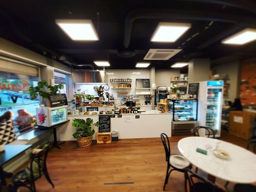 Interior with lots of space between the tables. at Bonne Femme in Johanneshov