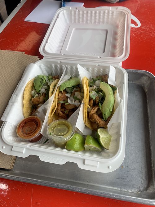 Soy curls tacos - yum!  at Hamburguesas El Gordo in Minneapolis