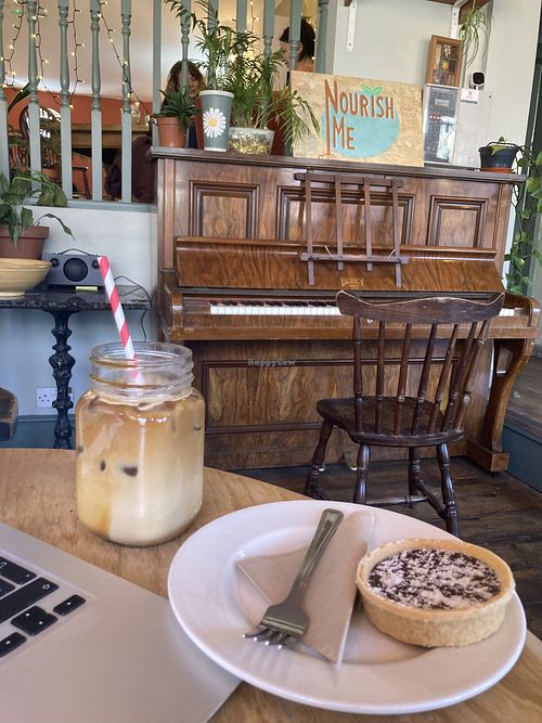 GF chocolate orange tart & iced latte  at Thrive in Cambridge