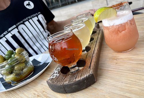 Olives, flight of Ciders, sober Margarita    at The Cider House in Vancouver