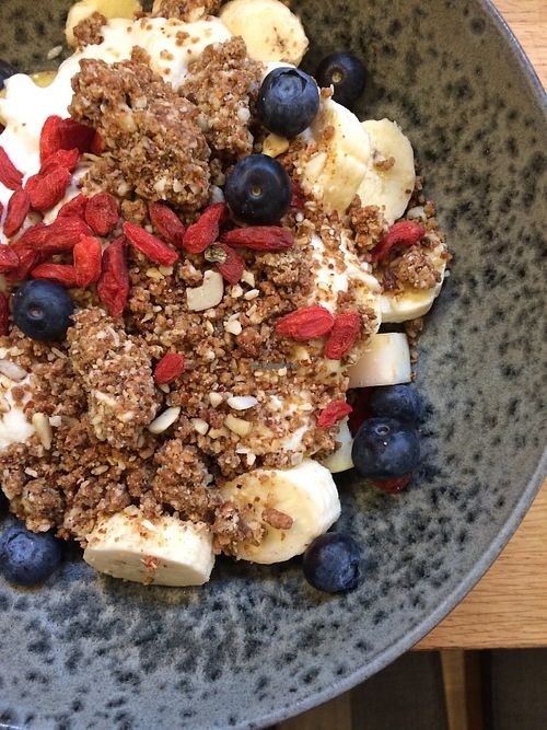 42 Degrees Raw serving the Granola Bowl. A breakfast delight. at 42°Raw in Copenhagen
