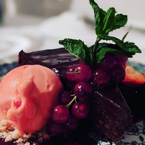 glutenfree chocolate cake with blood orange sorbet. nom. at Noemme in Den Bosch