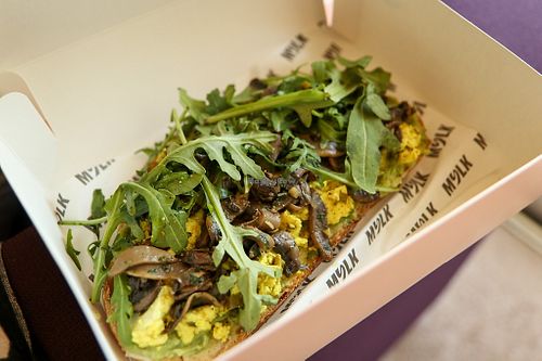 scrambled no-egg with truffle oil sandwich at MYLK in Doha