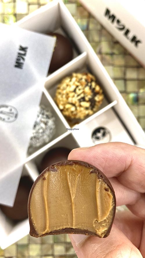 Hazelnut pralines and chocolate truffles at MYLK in Doha