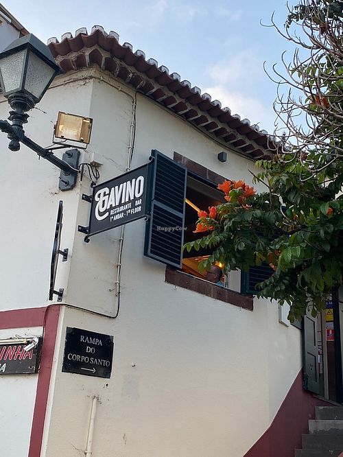 Watch out for this sign next to the pizzeria. Stairs are outside.  at Gavino Restaurante Bar in Funchal