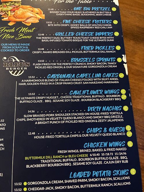 Menu   at Bleus Burger in Gulf Shores