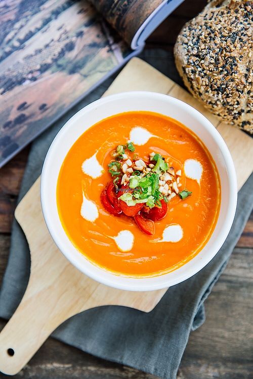 Vegan pumpkin soup with coconut cream  at Backyard Cafe - Street 240 in Phnom Penh