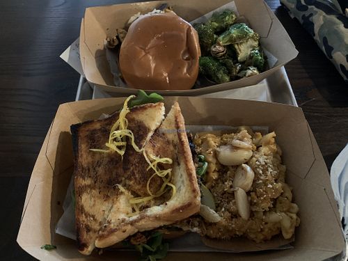 Carolina bbq sandwich and orange bird sandwich at Dharma Southern Kitchen in Sanford