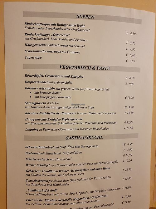 Karte at Gasthaus im Landhaushof in Klagenfurt