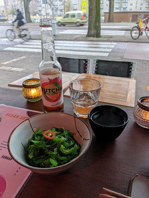 Seaweed / Kombucha / Jasmin tea at Vegan Sushi Bar - Downtown in Amsterdam