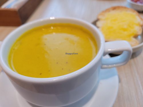 Pumpkin soup. Small but nice at VIBE Coffee & Plant-Based Food in Bangkok