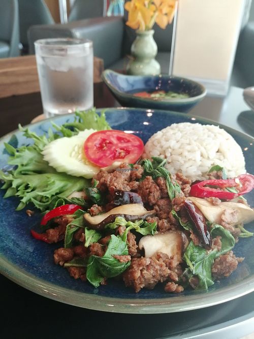 Krapow. 149thb. Very good. at VIBE Coffee & Plant-Based Food in Bangkok