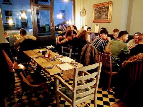 our first 2 in 1 pie night, vegan jackfruit, okra & squash in one half, vegan cauliflower cheese in the other topped with a puff pastry lid, served with mash & vegetables at Daisy's  in Torquay