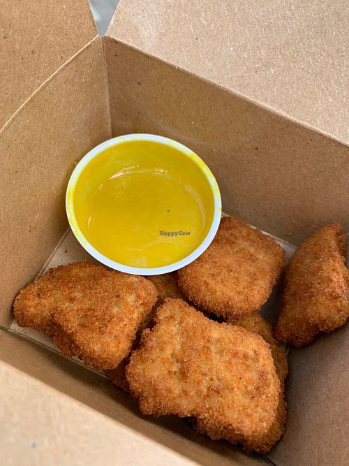 Chikin nuggets with mustard maple sauce  at V Burger in Calgary