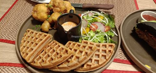Waffles and cauli wings at The Vegano Bistro in Chiang Mai
