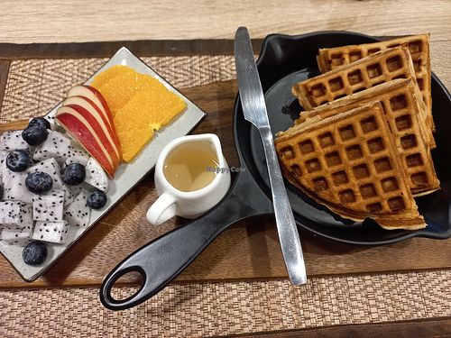 Waffles with fresh fruit at The Vegano Bistro in Chiang Mai