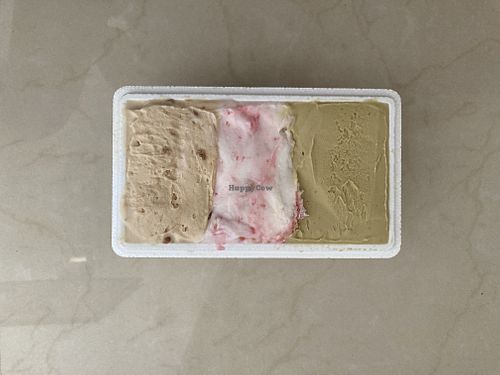 Three vegan flavors: lotus cookies, malabi and pistachio  at Bianco Nero in Tel Aviv