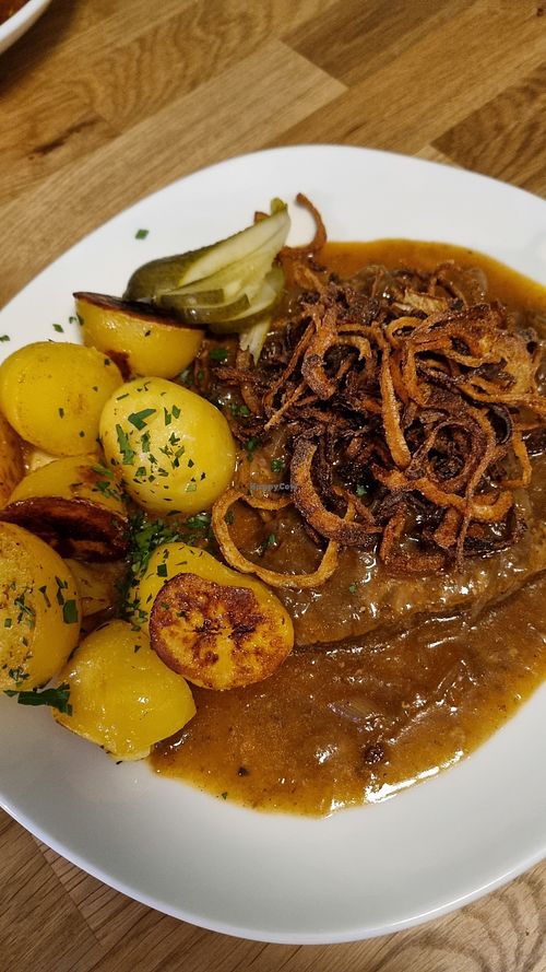 Zwiebelrostbraten - heavy (Austrian food lol), but soo good. at Velani in Vienna