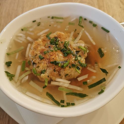 Kaspressknödelsuppe - Cheese dumpling soup at Velani in Vienna