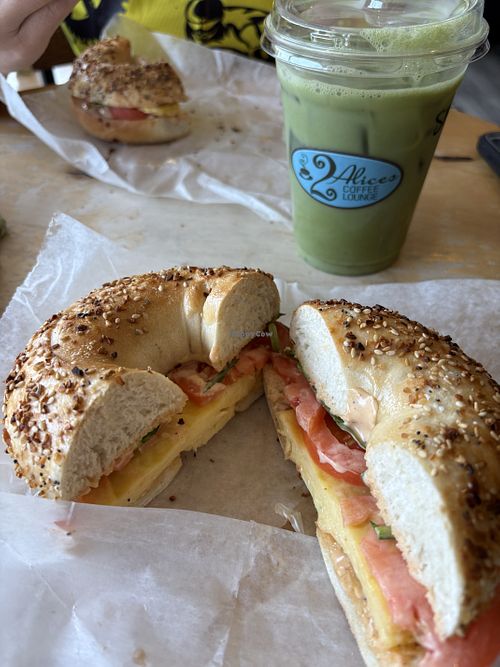 Best vegan sandwich. Vegan egg, tomato, spinach and house made sauce   at 2 Alices Coffee Lounge in Cornwall On Hudson