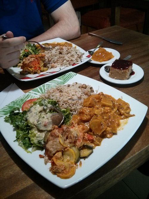 set lunch plate - soup & juice not pictured at Maha Vegan Food in Bogota