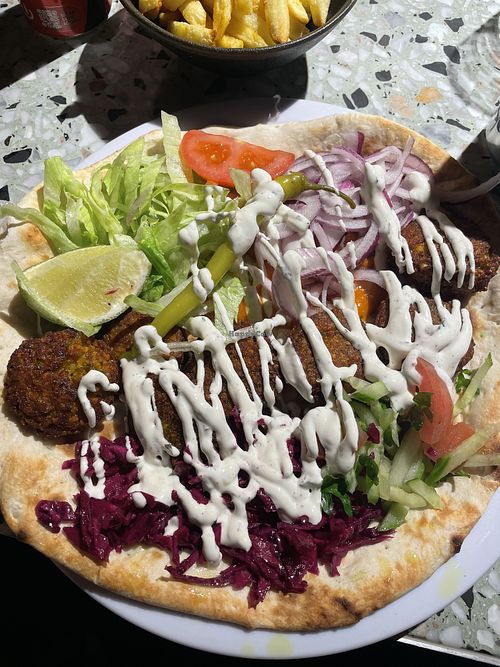 Falafel plate with vegan garlic sauce  at Zaytoon - D6 in Dublin