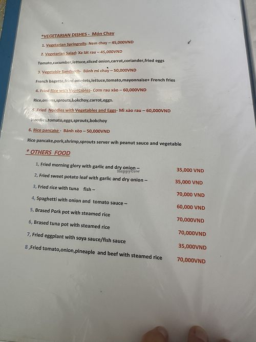 Menu  at Tam's Cafe in Khe San