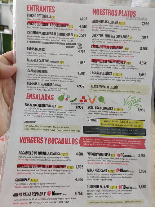 The menu at Vegetopia in Gran Canaria