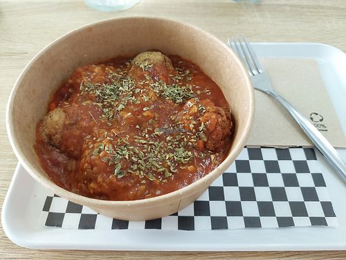 Oat and tofu meatballs at Vegetopia in Gran Canaria