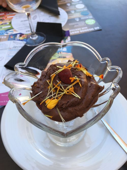 Chocolate mousse with rasberries at Botellini in Caldas Da Rainha