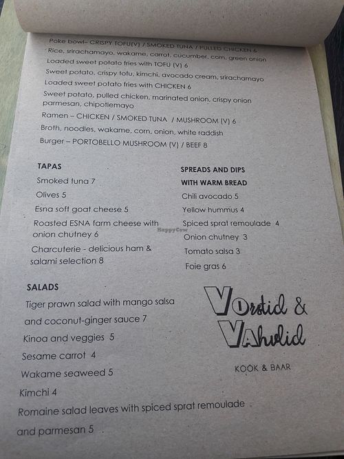 Menu page 1 at Vorstid & Vahvlid in Parnu