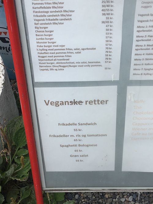 The price is 55kr or 65kr each. You can check the menu here.  at Spisestedet in Stege