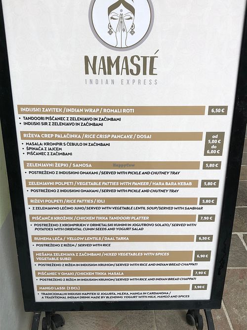 menu outside at Namaste Indian Express in Ljubljana