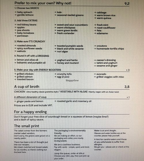 english menu at BIFE in Ljubljana