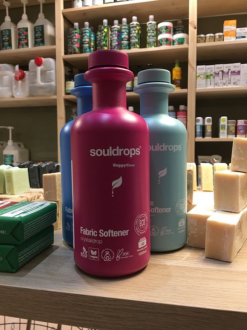 Souldrops vegan detergents packed with bottles from recycled plastic bags at Sillage in Athens