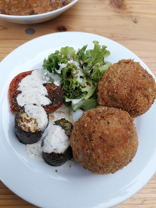 Arancini, cooked zucchini and tomato with tasty sauce  at La Bouche du Trois Pièces  in Rouen