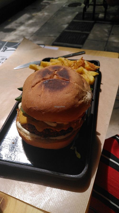 Burger from beans with kale and other veggies at The Vegan Vandal in Athens