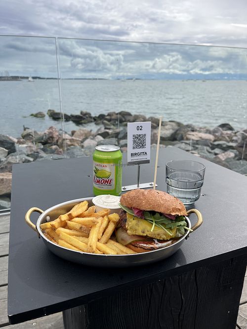 Vegan Burger With Fries, Lemonade And A Nice View  at Birgitta in Helsinki