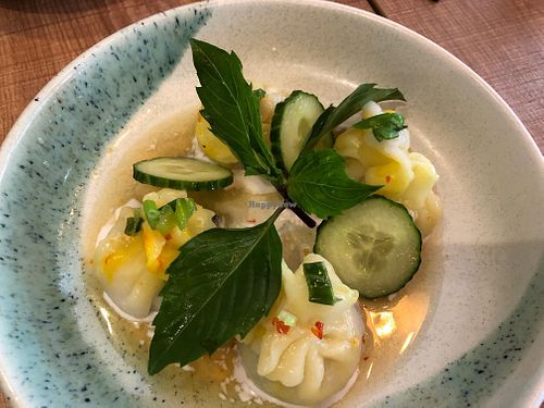 Do Chay Dumplings. Bamboo, jicama dumplings served with coconut milk and ish sauce (vegan fish sauce). at Do Chay - Yaletown in Vancouver