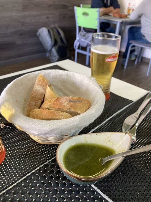 Bread and pesto type sauce  at Plantae Gastrobar  in Tenerife
