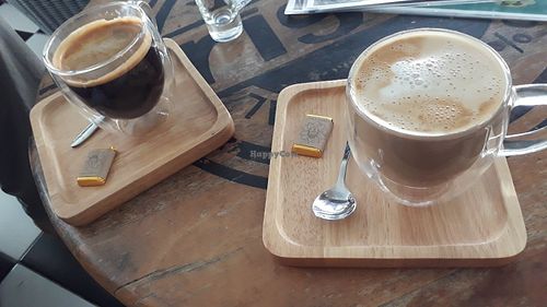 Coffees and free vegan choc at Buddha Cafe in Koh Phangan