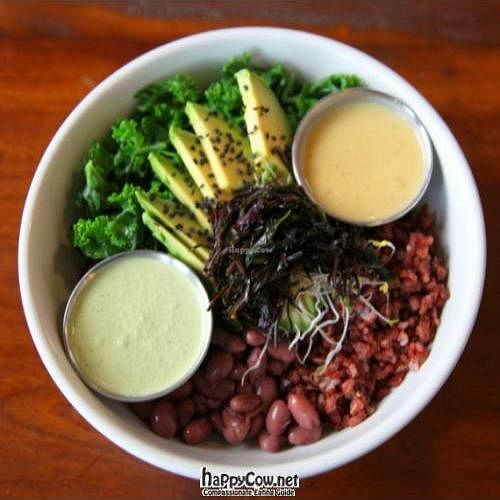 dragon bowl: choice of bhutanese red rice or quinoa, beans, arame, wakame and dulse sea vegetables, avocado, steamed greens... at Prasad - Pearl District in Portland