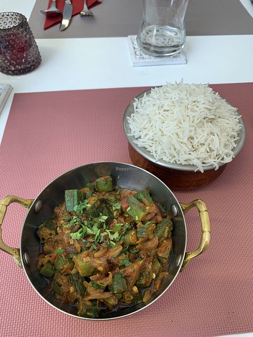 Bhindi Bhajee with rice at Ocean Spice in Cheb