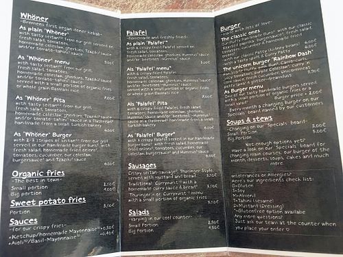 English menu, excluding specials (1of2) at Veganbar in Bremen