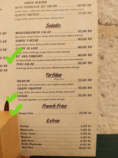 Menu : Falafel Salad, tortilla and fries at Republic Burger House in Dubrovnik