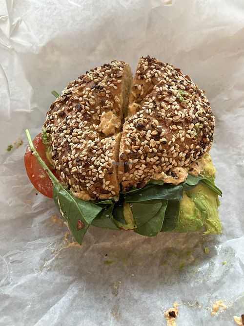Vegan bagel sandwich- delicious !  at Black Cabin Coffee in South Lake Tahoe