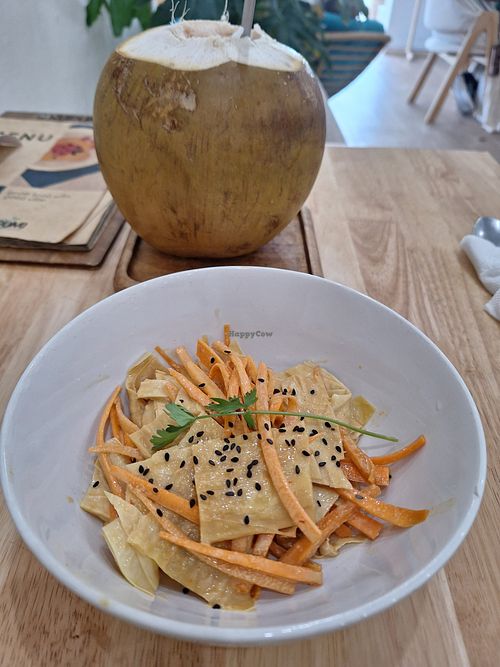 Korean salad with tofu skin and coconut in the back at KURUMI in Da Nang
