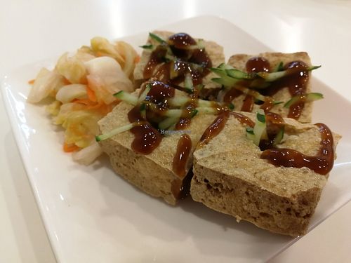 Fried stinky tofu with pickled cabbage. at DòuFu Diàn Zǐ 豆腐店仔 in Hualien